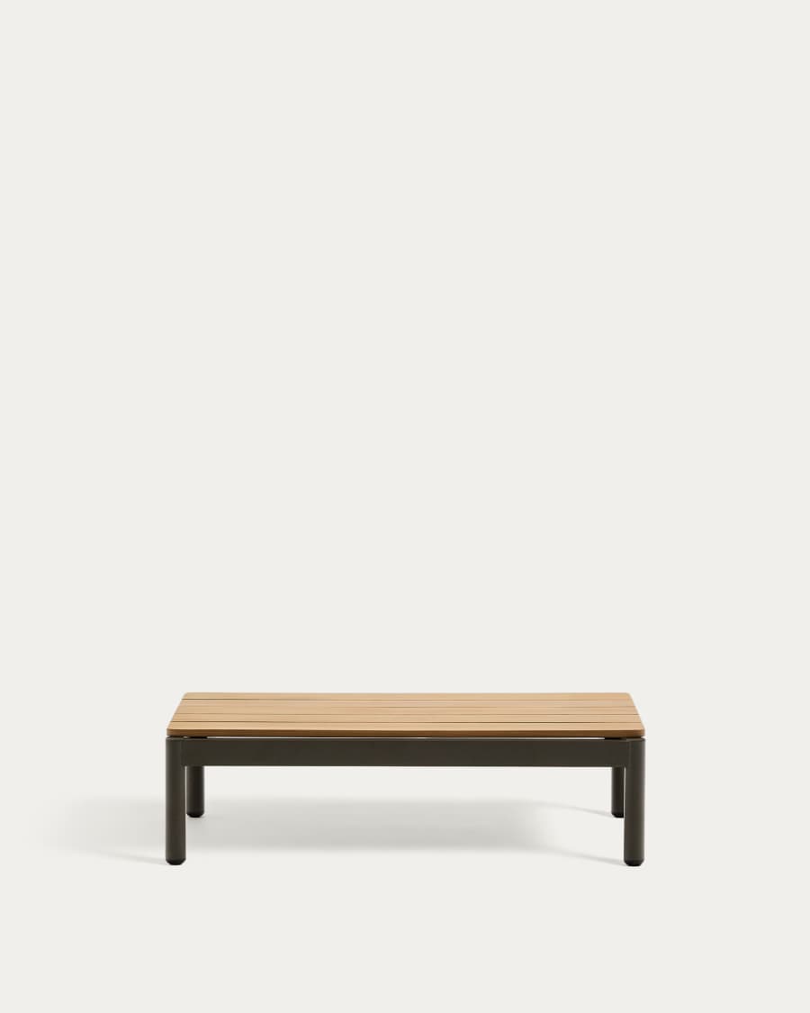 Sorells coffee table in green aluminum and teak wood 52,4 x 91 cm FSC 100%