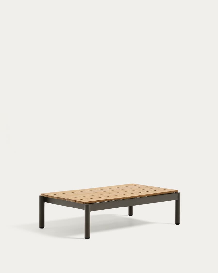 Sorells coffee table in green aluminum and teak wood 52,4 x 91 cm FSC 100%