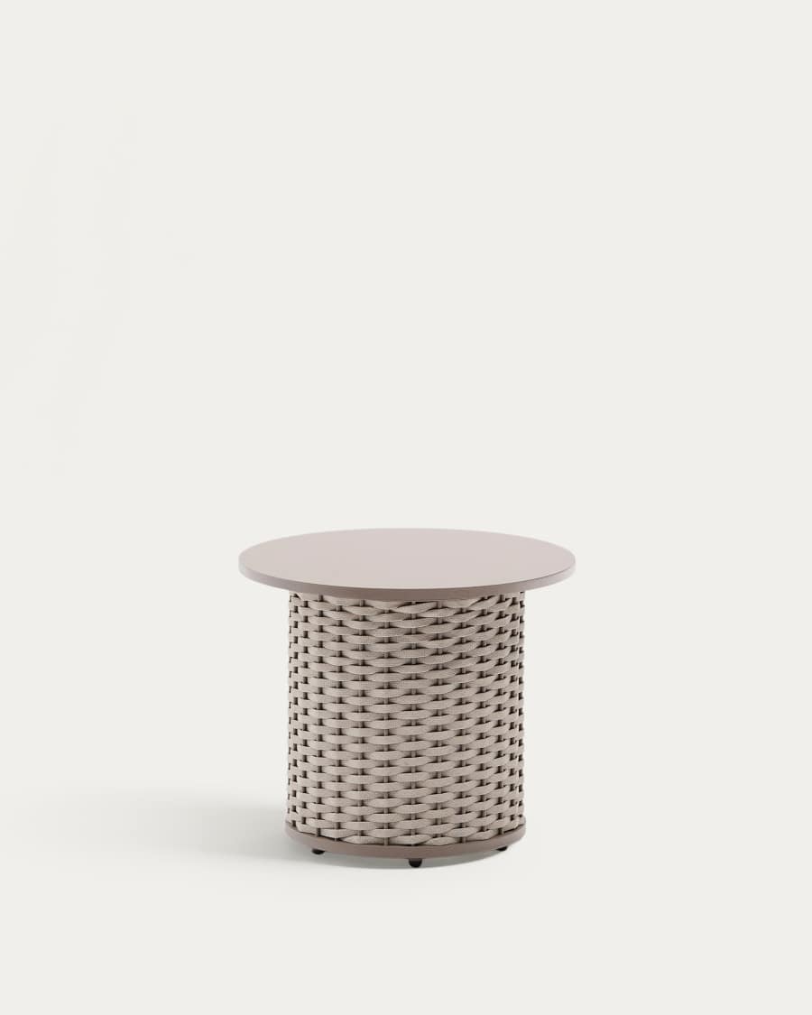 Sedalis outdoor side table in aluminium and taupe rope cord Ø50cm