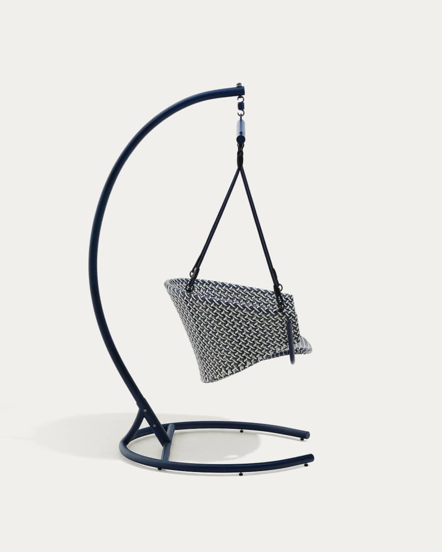 Saliga blue hanging armchair with base in aluminium and synthetic rattan