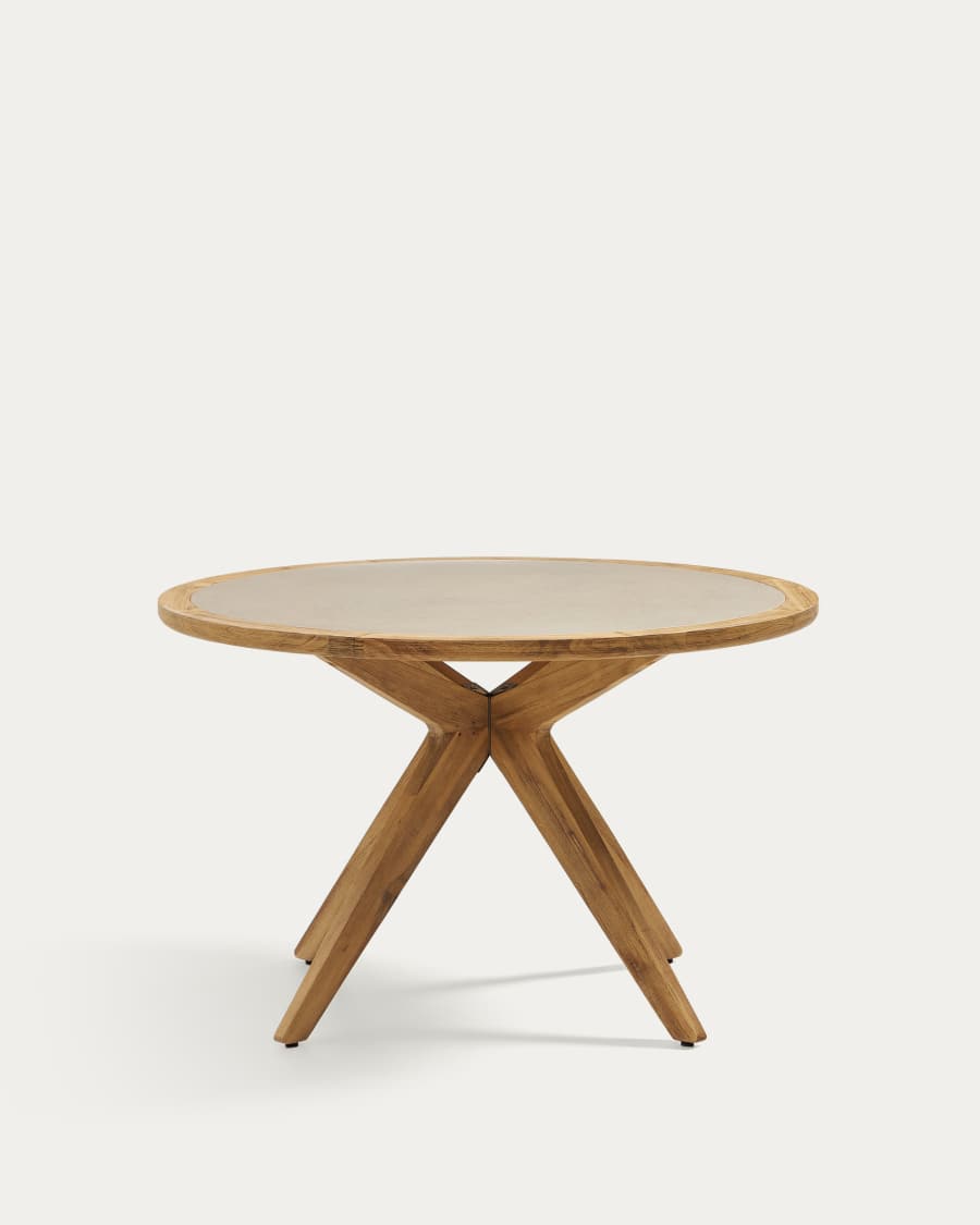Julieta ronde tafel in beige polybeton en massief acaciahout Ø 120 cm FSC 100%