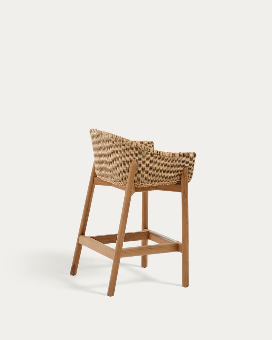 Hocker Galea aus massivem Teakholz und synthetischem Rattan 75 cm FSC 100%