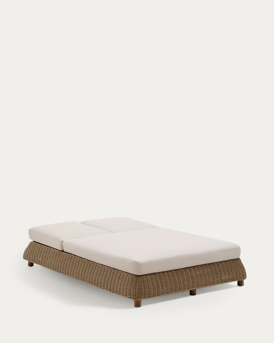 Meria double sun lounger in synthetic rattan with FSC 100% solid acacia wood legs