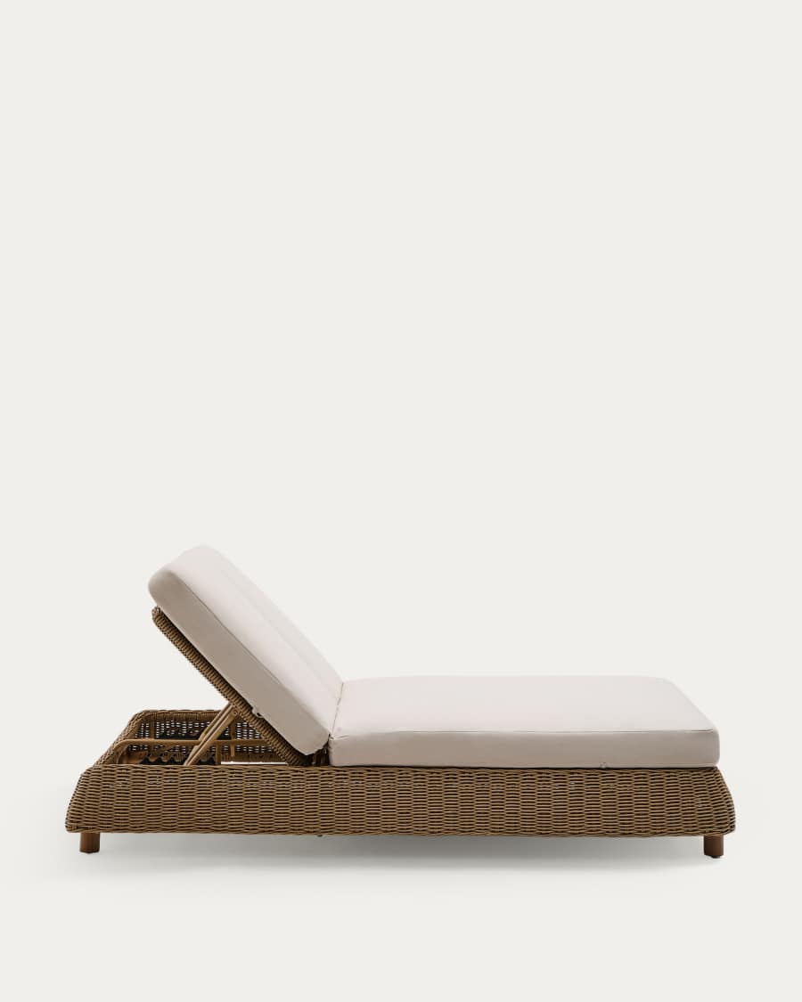 Meria double sun lounger in synthetic rattan with FSC 100% solid acacia wood legs