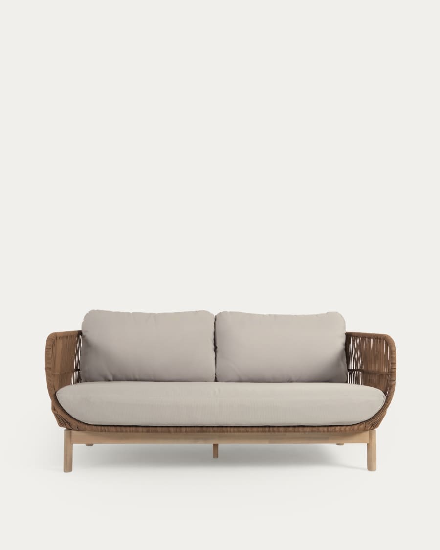 Catalina 3 seater sofa made with beige cord and solid acacia wood, 170 cm FSC 100%