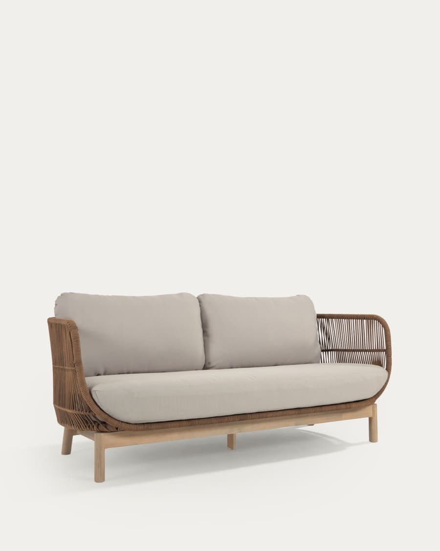 Catalina 3 seater sofa made with beige cord and solid acacia wood, 170 cm FSC 100%