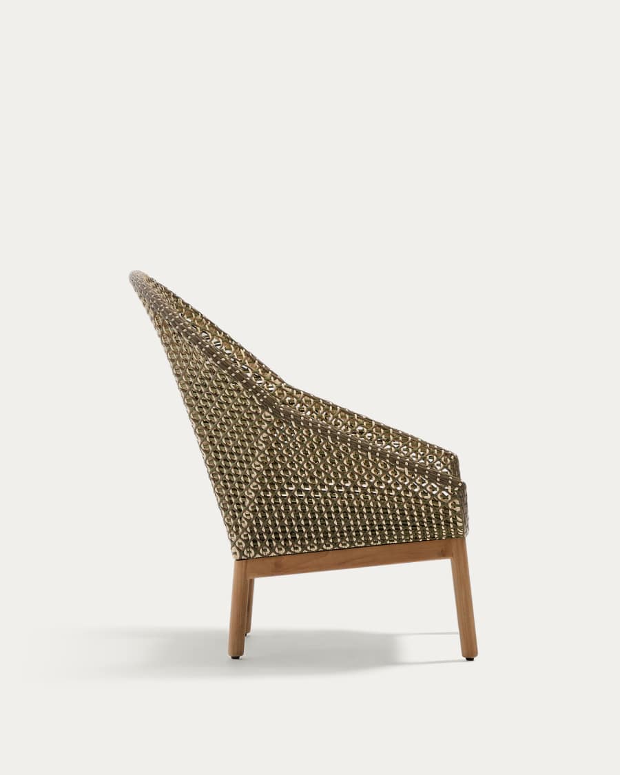 Olbia armchair with high backrest in synthetic rattan and FSC 100% solid teak wood