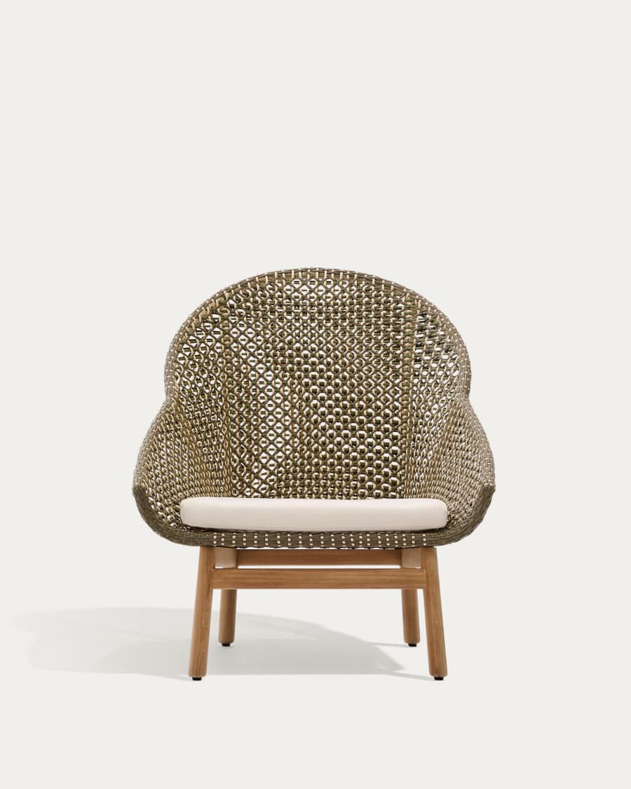 Olbia armchair with high backrest in synthetic rattan and FSC 100% solid teak wood