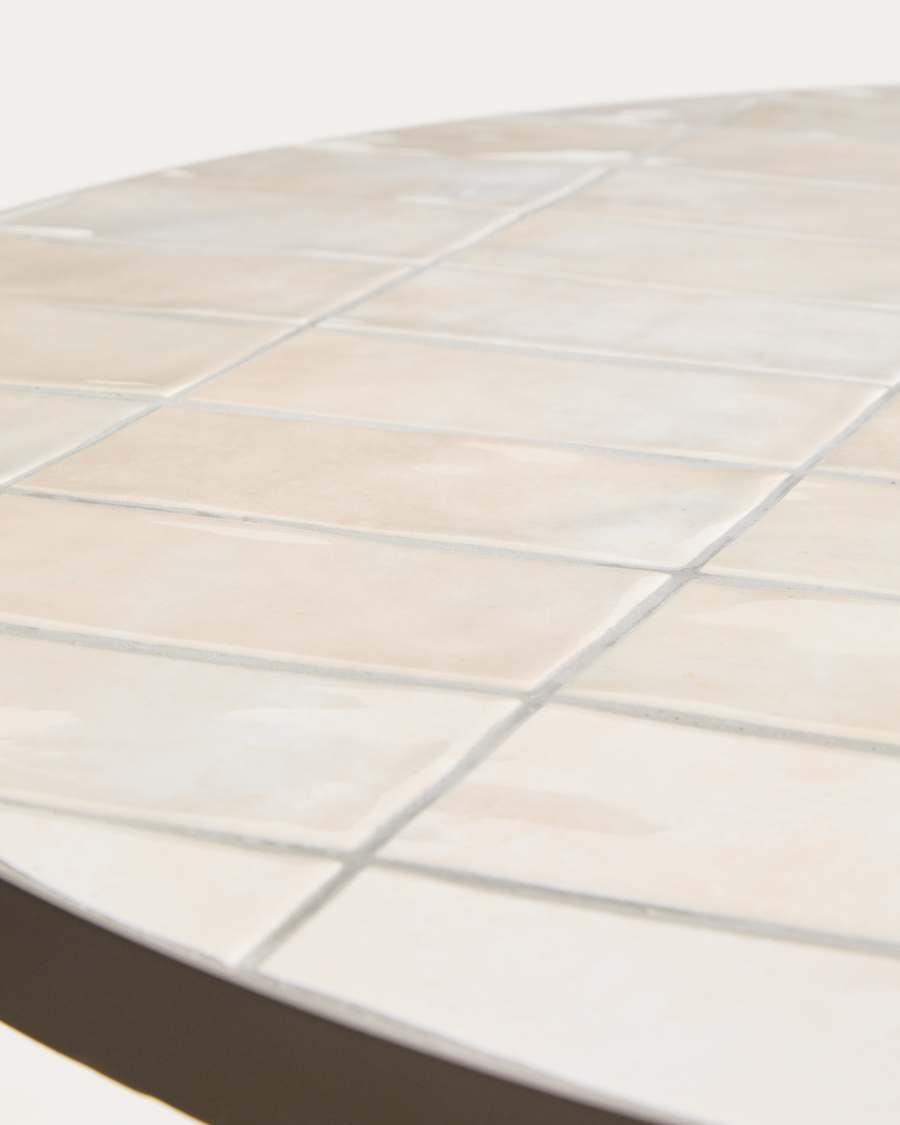 Tavolo rotondo Tella in acciaio zincato tortora e piastrelle beige Ø120 cm