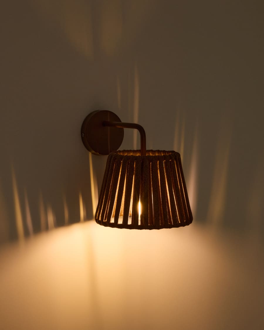 Aldet brown outdoor wall light in flat rope cord and metal