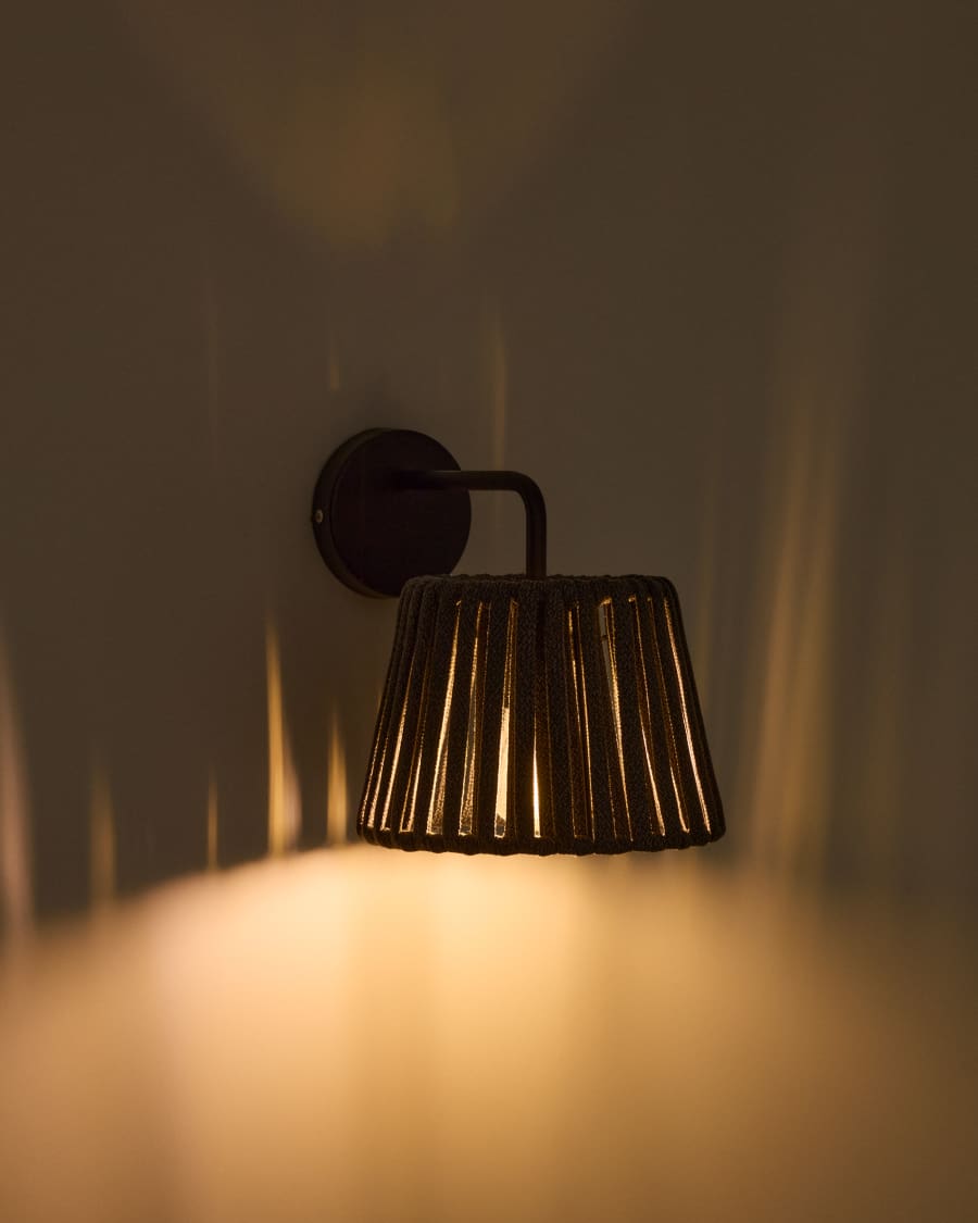 Aldet black outdoor wall light in flat rope cord and metal