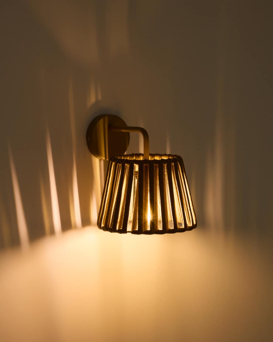Aldet beige outdoor wall light in flat rope cord and metal