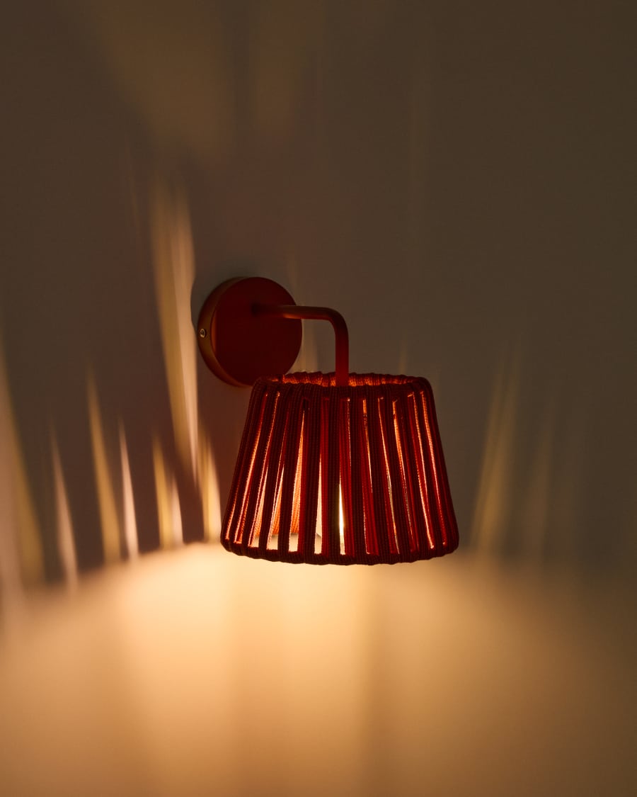 Aldet terracotta outdoor wall light in flat rope cord and metal