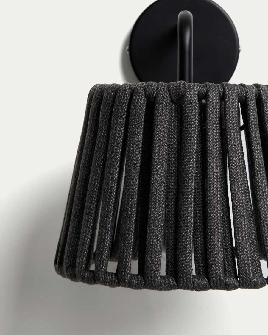 Aldet black outdoor wall light in flat rope cord and metal