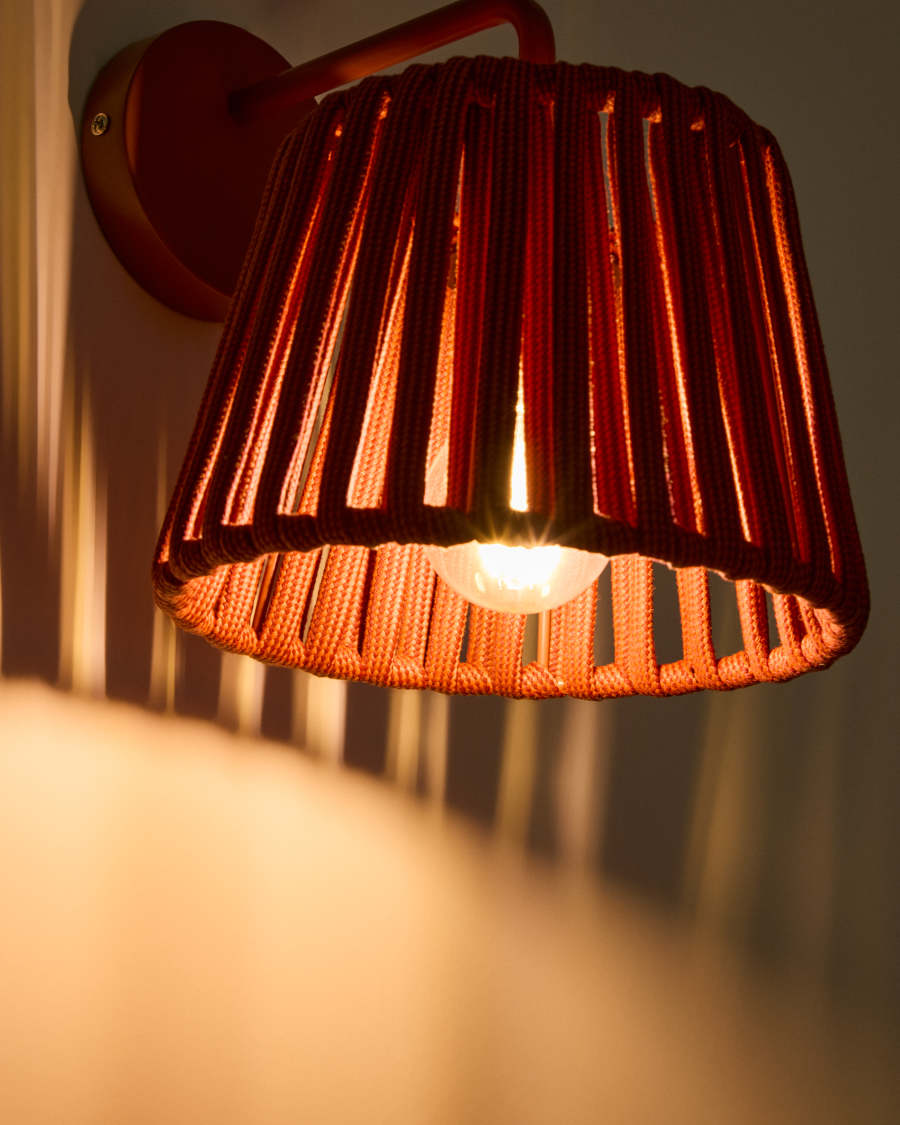 Aldet terracotta outdoor wall light in flat rope cord and metal