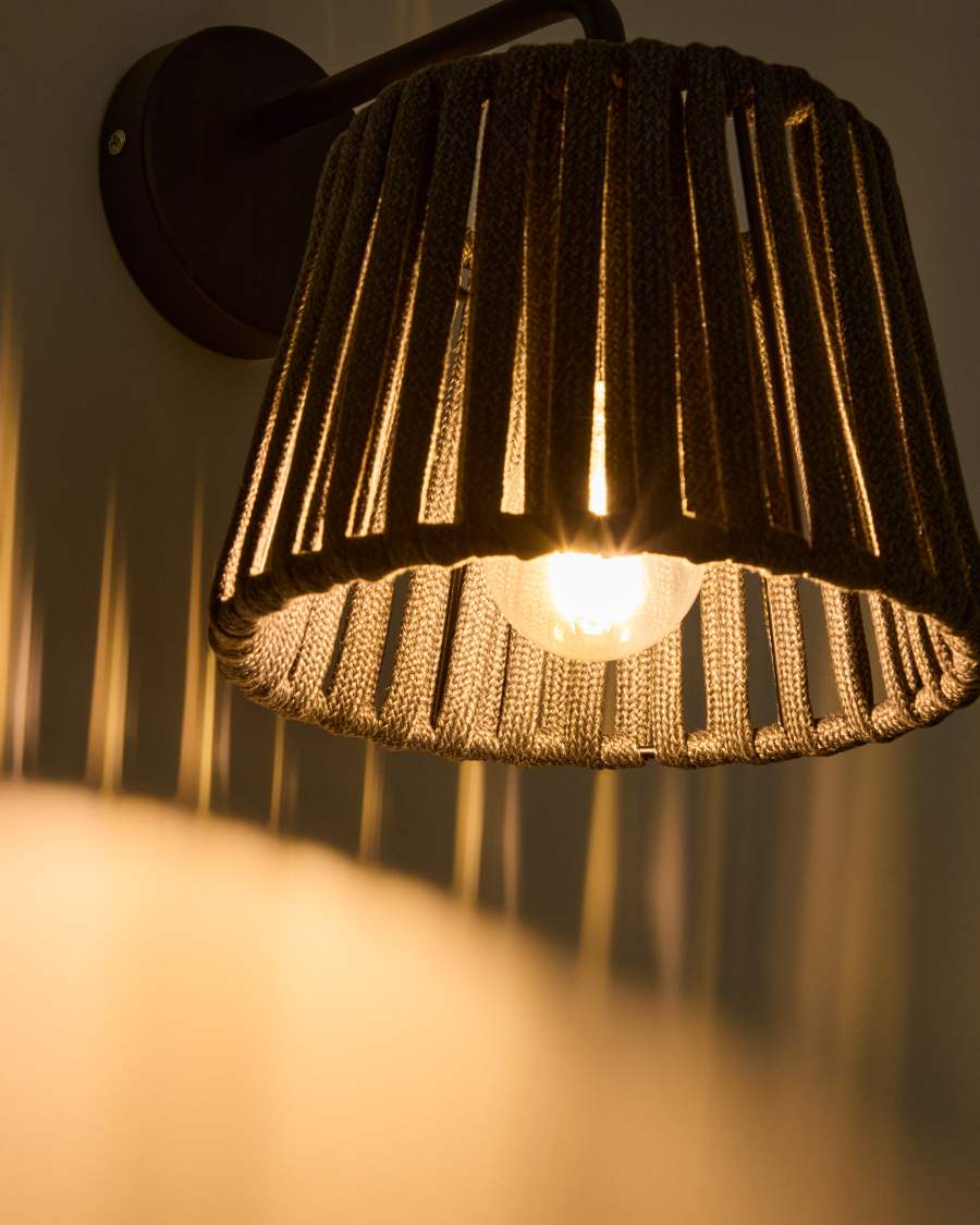 Aldet black outdoor wall light in flat rope cord and metal