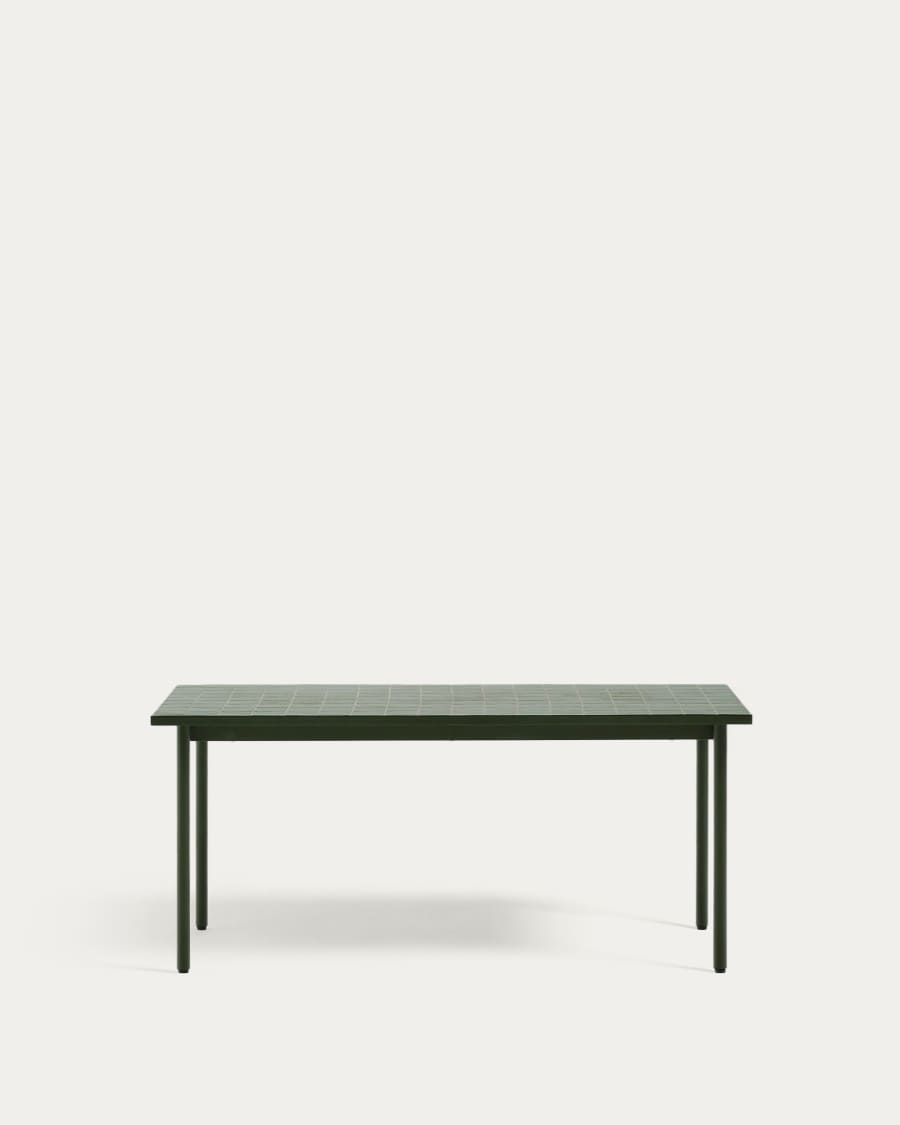 Maurina outdoor table in green galvanised steel with green tiles 182 x 91cm