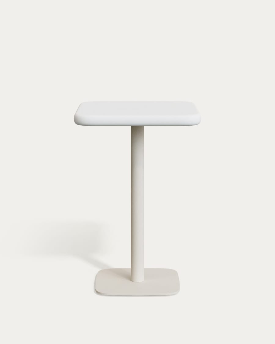 Dina outdoor tall table with white cement top 70x70cm and white steel base 48x48x96cm