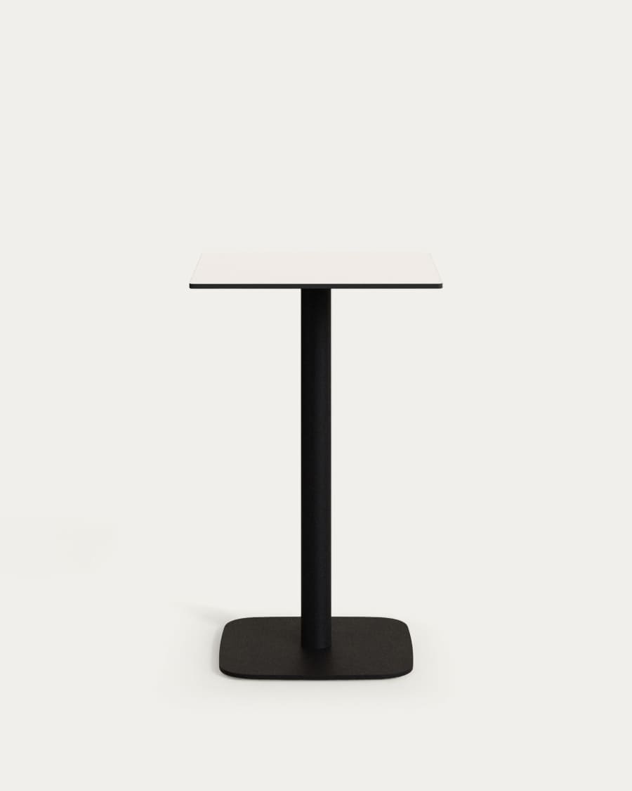 Dina high outdoor table in white with metal leg in a painted black finish, 60x60x96 cm