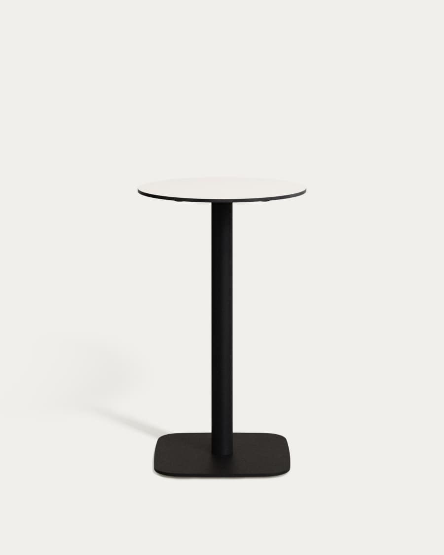 Table ronde haute d'extérieur Dina blanche avec pied en métal et finition peinte noire  Ø60x96 cm
