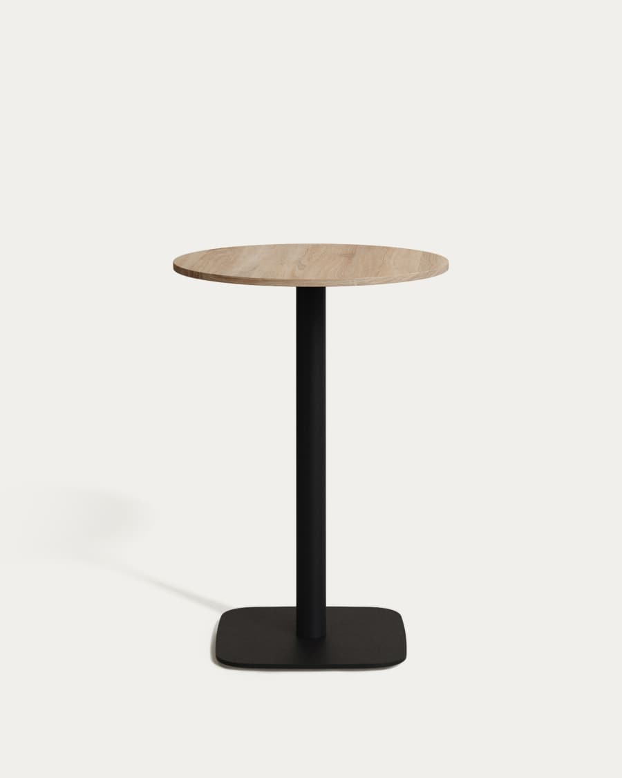 Dina high round table in natural finish melamine with metal leg in a painted black finish, Ø 60x96 cm