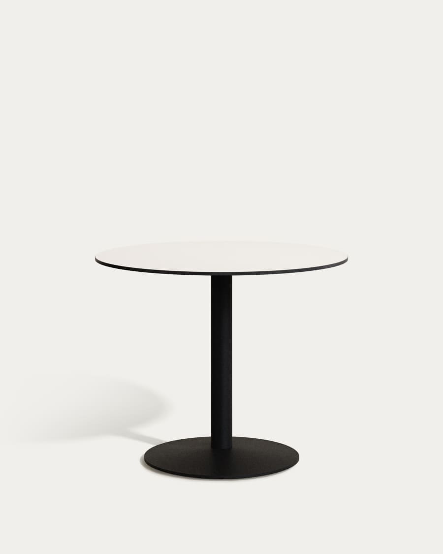 Runder Outdoor-Tisch Esilda weiß mit schwarz lackiertem Metallbein Ø 90 x 70 cm