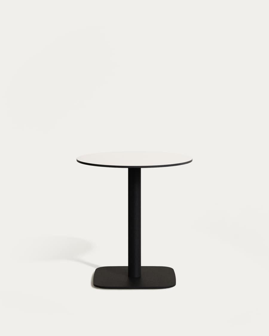 Dina round outdoor table in white with metal legal in a painted black finish, Ø 68x70 cm