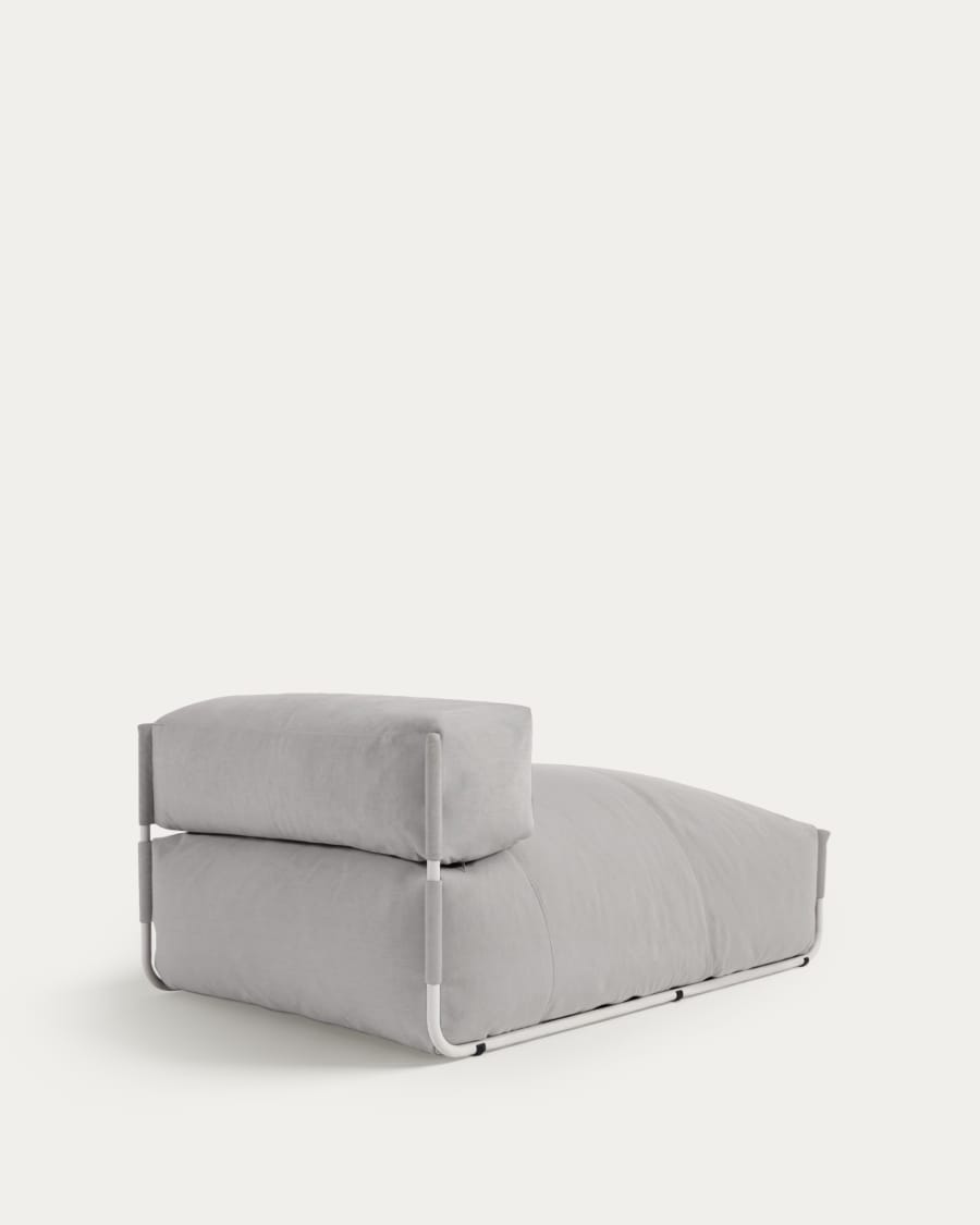 Square chaise longue pouffe with backrest in light grey with white aluminium, 165 x 101 cm