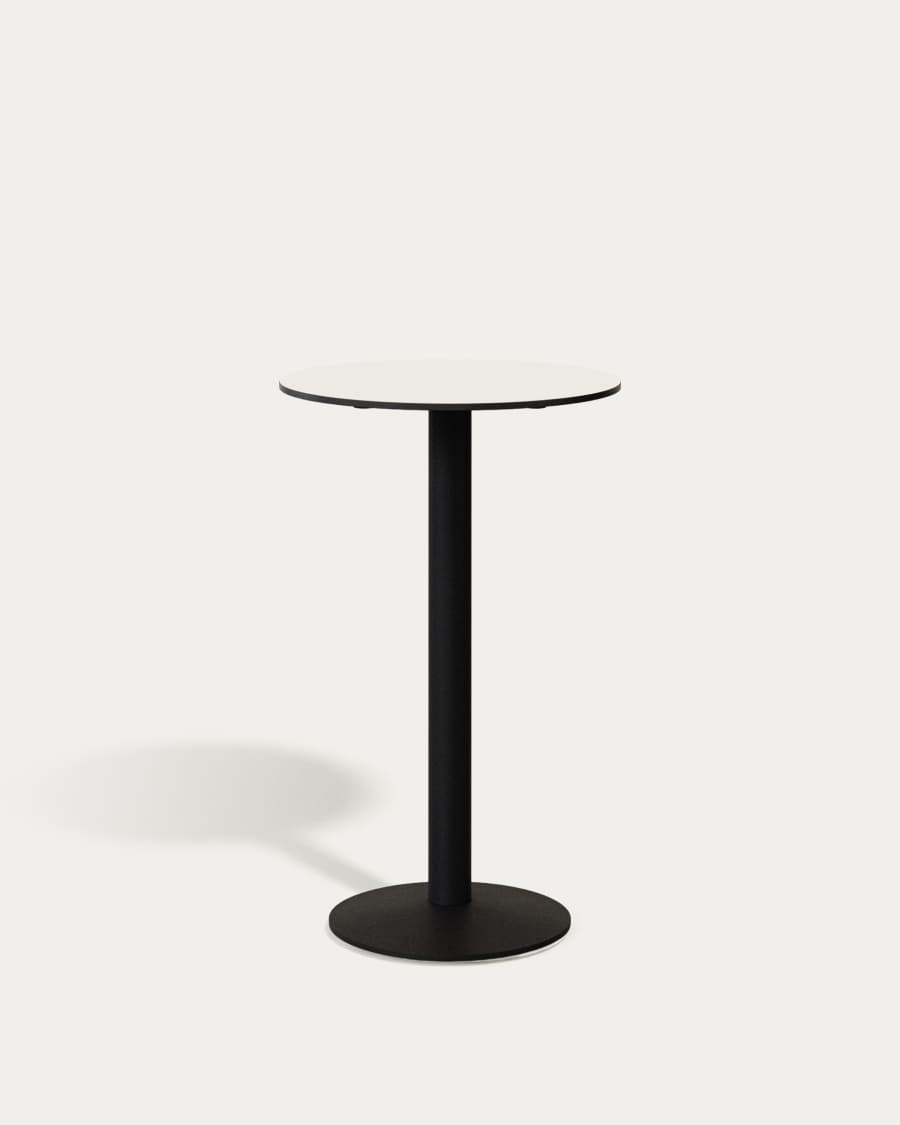 Esilda high round outdoor table in white with metal leg in a painted black finish, Ø 60 x 96 cm
