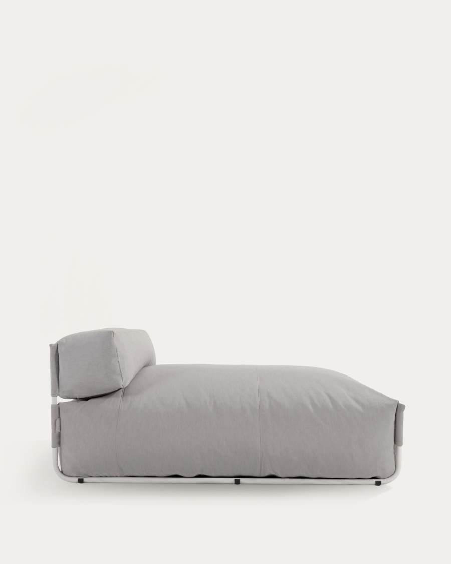 Square chaise longue pouffe with backrest in light grey with white aluminium, 165 x 101 cm