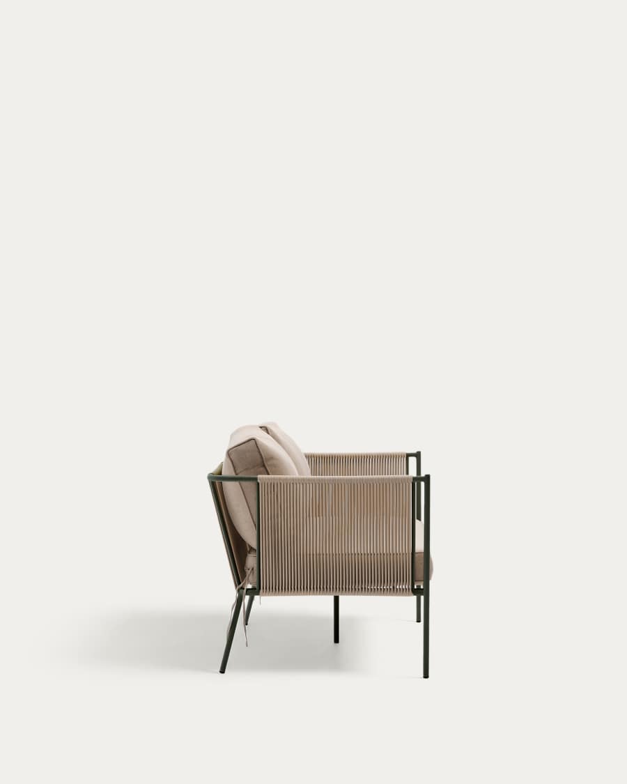 Zivia outdoor 2-seater sofa in ecru rope cord and green galvanised steel 178cm