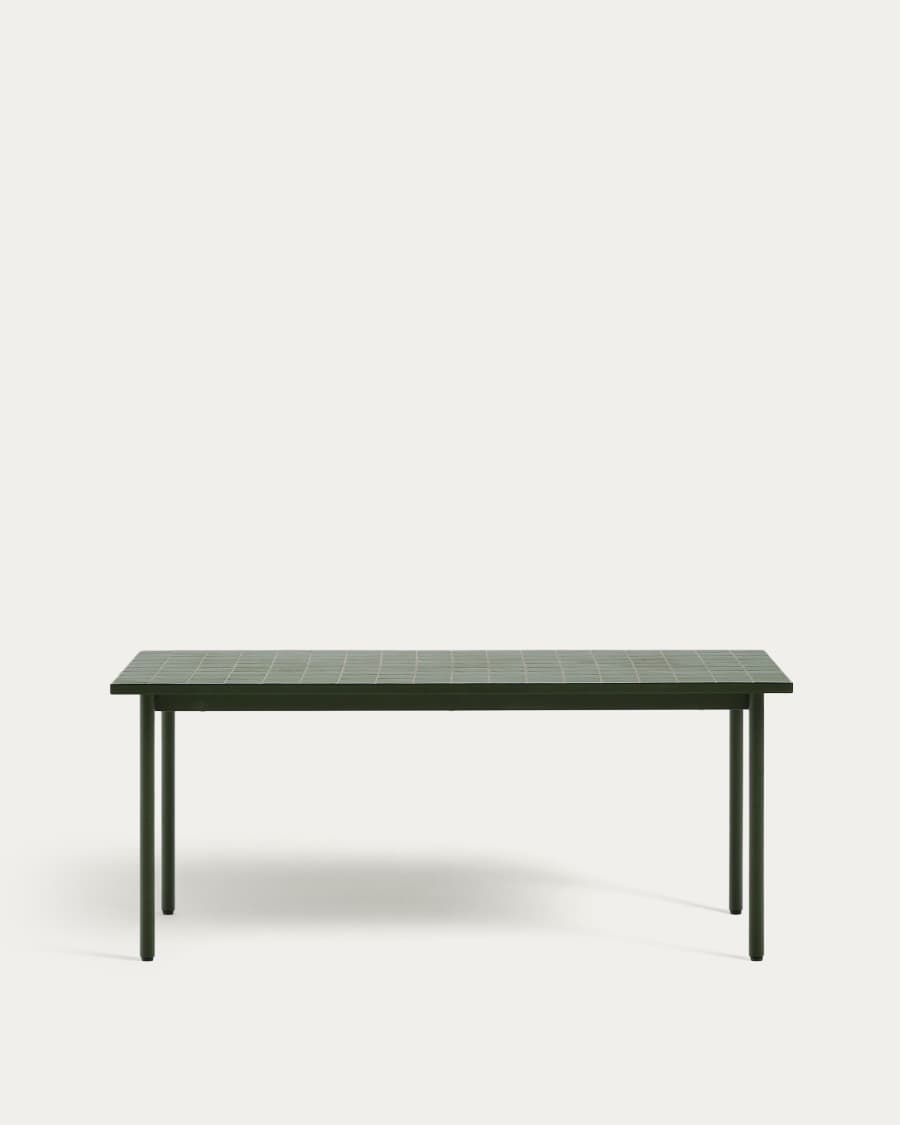Maurina outdoor table in green galvanised steel with green tiles 223 x 101cm