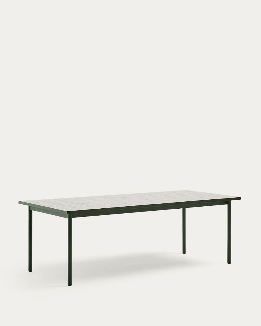 Maurina outdoor table in green galvanised steel with ecru-colored tiles 223 x 101cm
