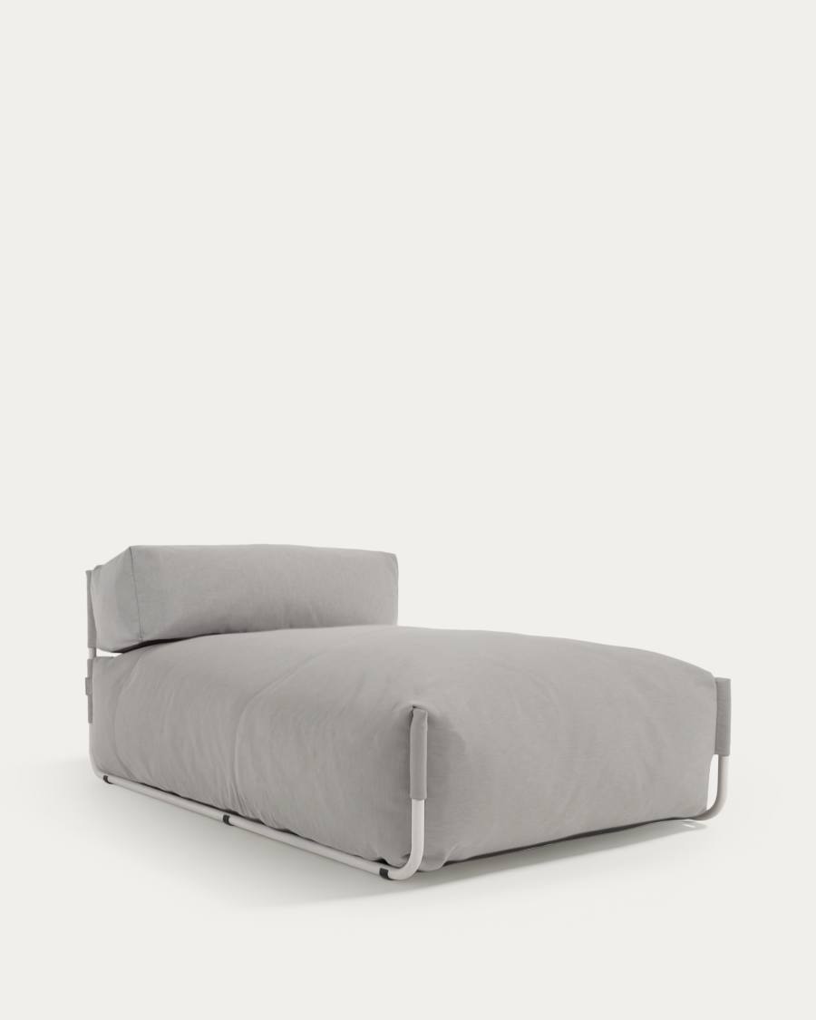 Square chaise longue pouffe with backrest in light grey with white aluminium, 165 x 101 cm