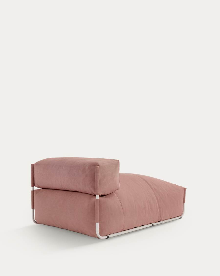 Square chaise longue pouffe with backrest in terracotta with white aluminium, 165 x 101 cm