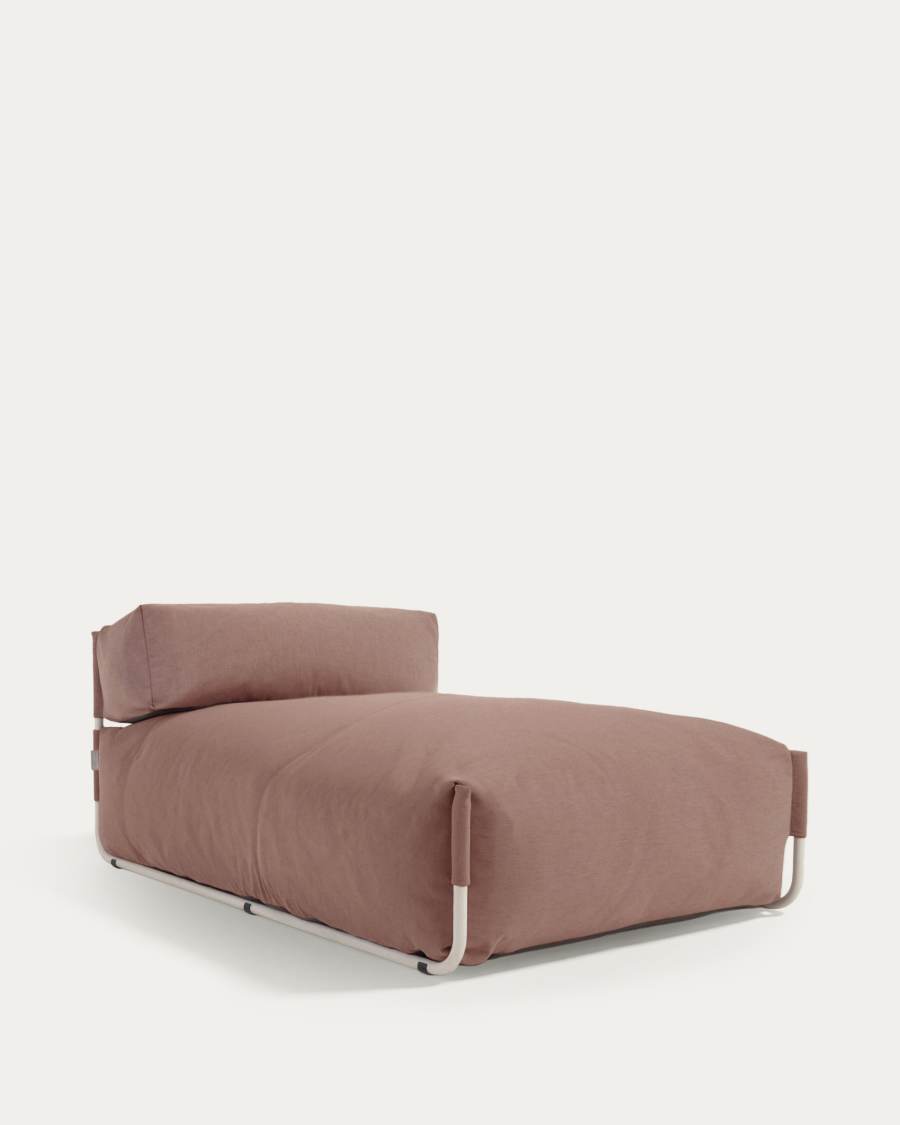 Square chaise longue pouffe with backrest in terracotta with white aluminium, 165 x 101 cm