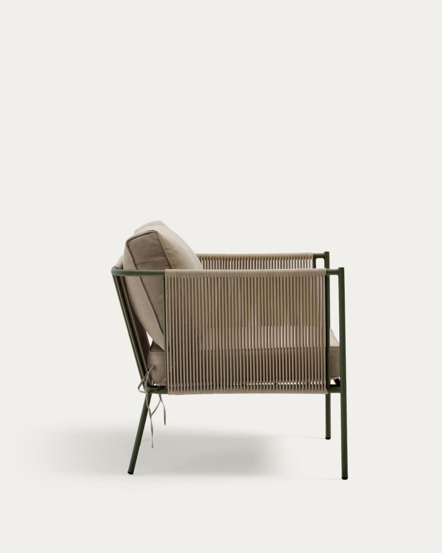 Fauteuil d’extérieur Zivia en corde écrue et acier galvanisé vert
