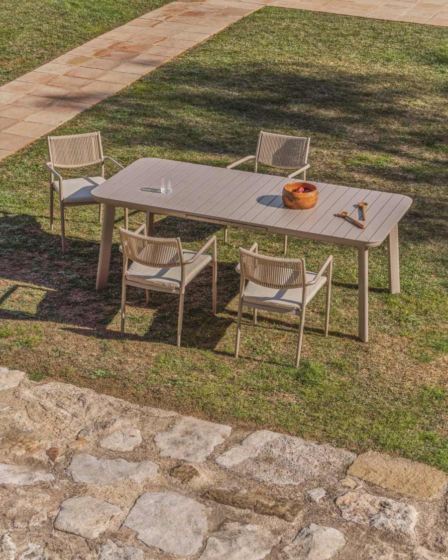 Argasi stackable outdoor chair in taupe aluminium and beige synthetic rope cord