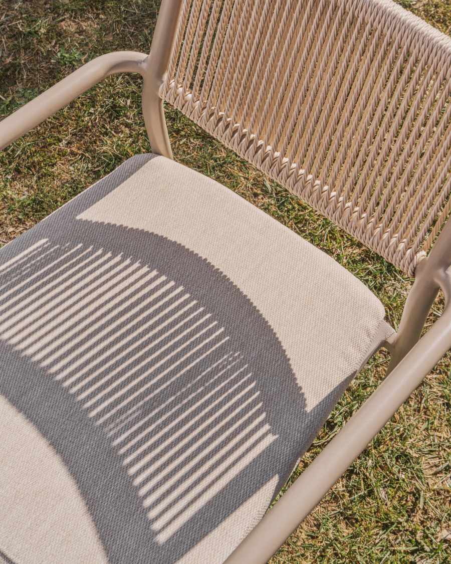 Argasi stackable outdoor chair in taupe aluminium and beige synthetic rope cord