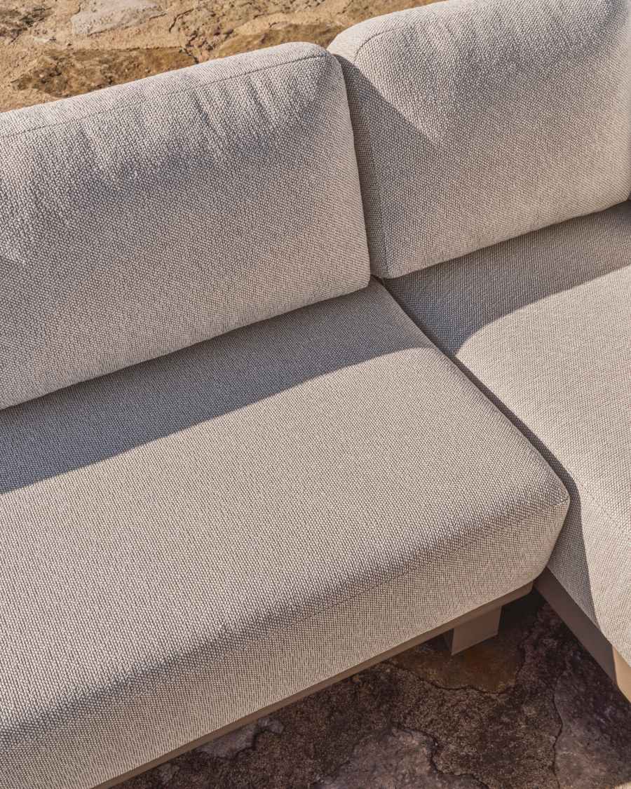 Nerano set with 5-seater corner sofa and coffee table in tempered glass and taupe aluminium