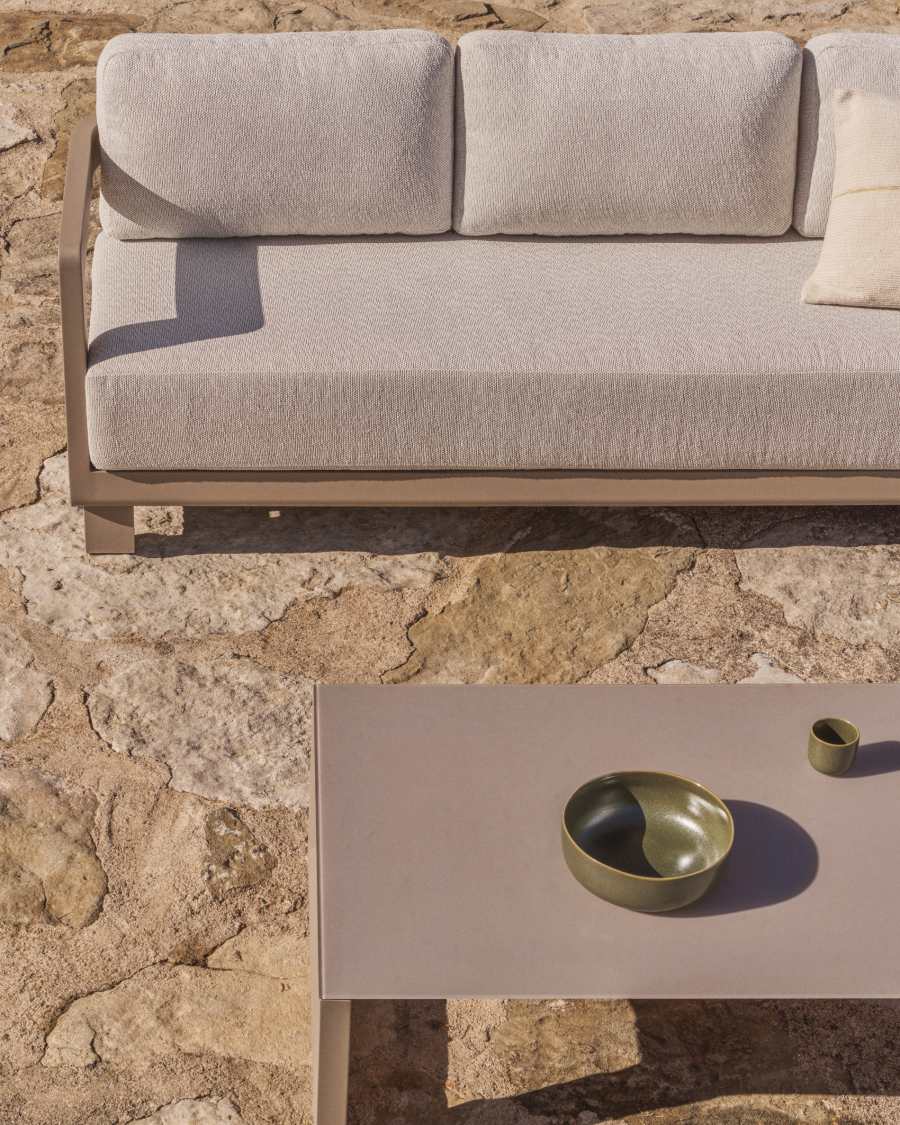 Σετ καναπές 3 θέσεων & τραπέζι σαλονιού Nerano από αλουμίνιο, γκρι