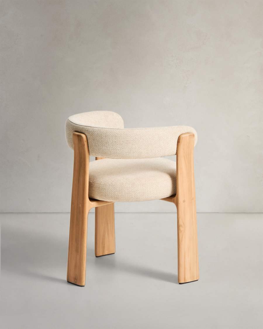 Granite 3-leg beige outdoor chair with FSC 100% solid teak wood legs in a natural finish