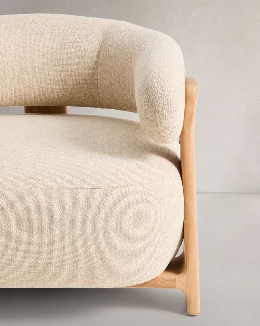 Granite outdoor armchair in beige with legs in FSC 100% solid teak wood in a natural finish