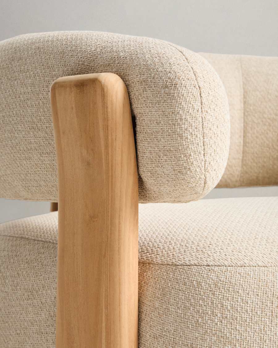 Granite outdoor armchair in beige with legs in FSC 100% solid teak wood in a natural finish