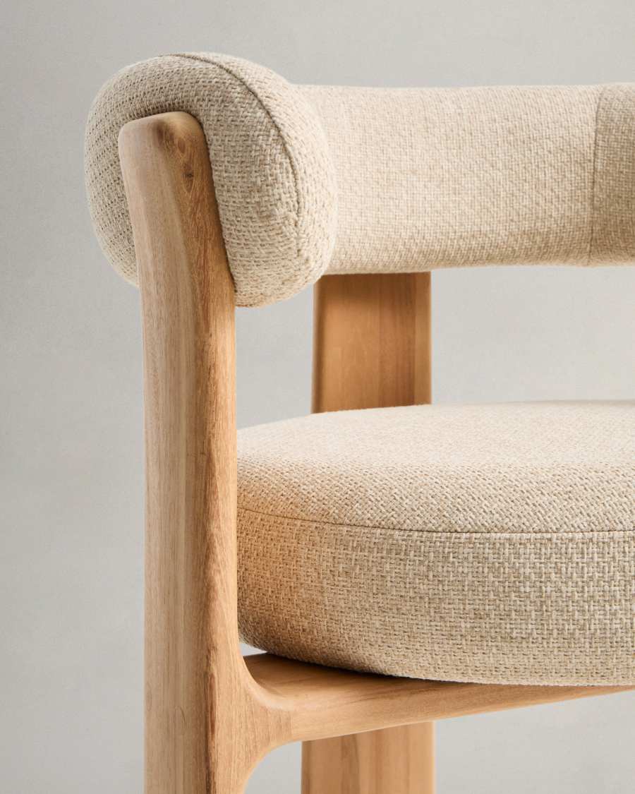 Granite 3-leg beige outdoor chair with FSC 100% solid teak wood legs in a natural finish