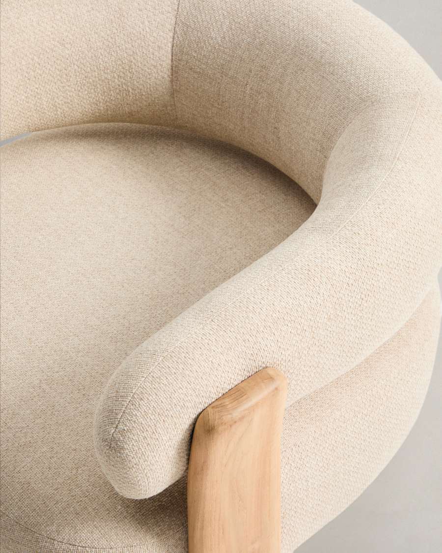 Granite outdoor armchair in beige with legs in FSC 100% solid teak wood in a natural finish