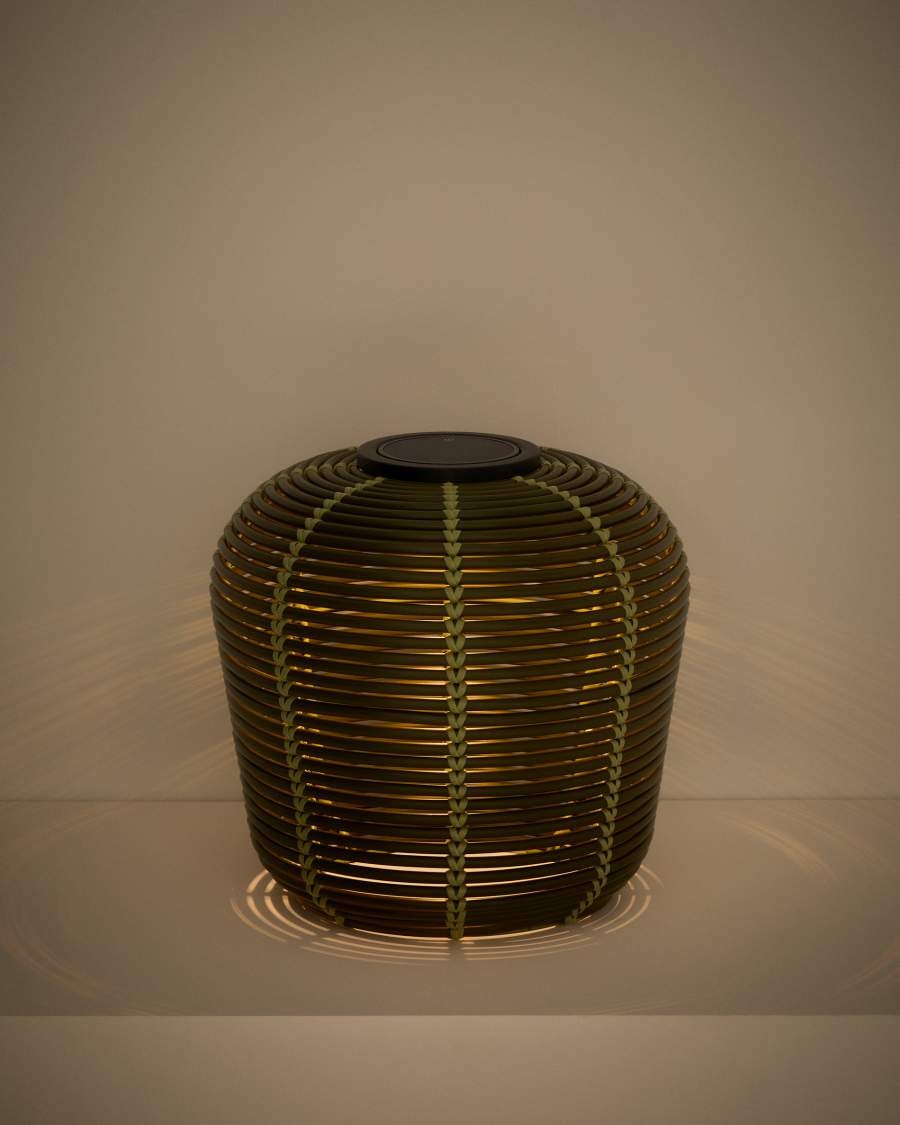 Ηλιακό επιτραπέζιο φωτιστικό εξωτερικού χώρου LED Garoina σε χρώμα Taupe από συνθετικό ρατάν Ø35 εκ