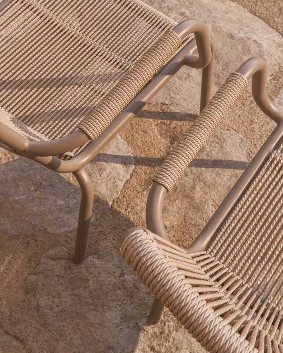 Salis stackable armchair in ecru aluminium and ecru synthetic rope cord