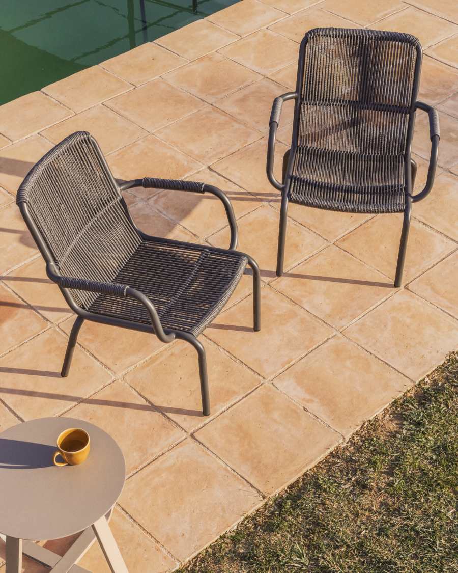 Salis stackable armchair in graphite aluminium and dark grey synthetic rope cord