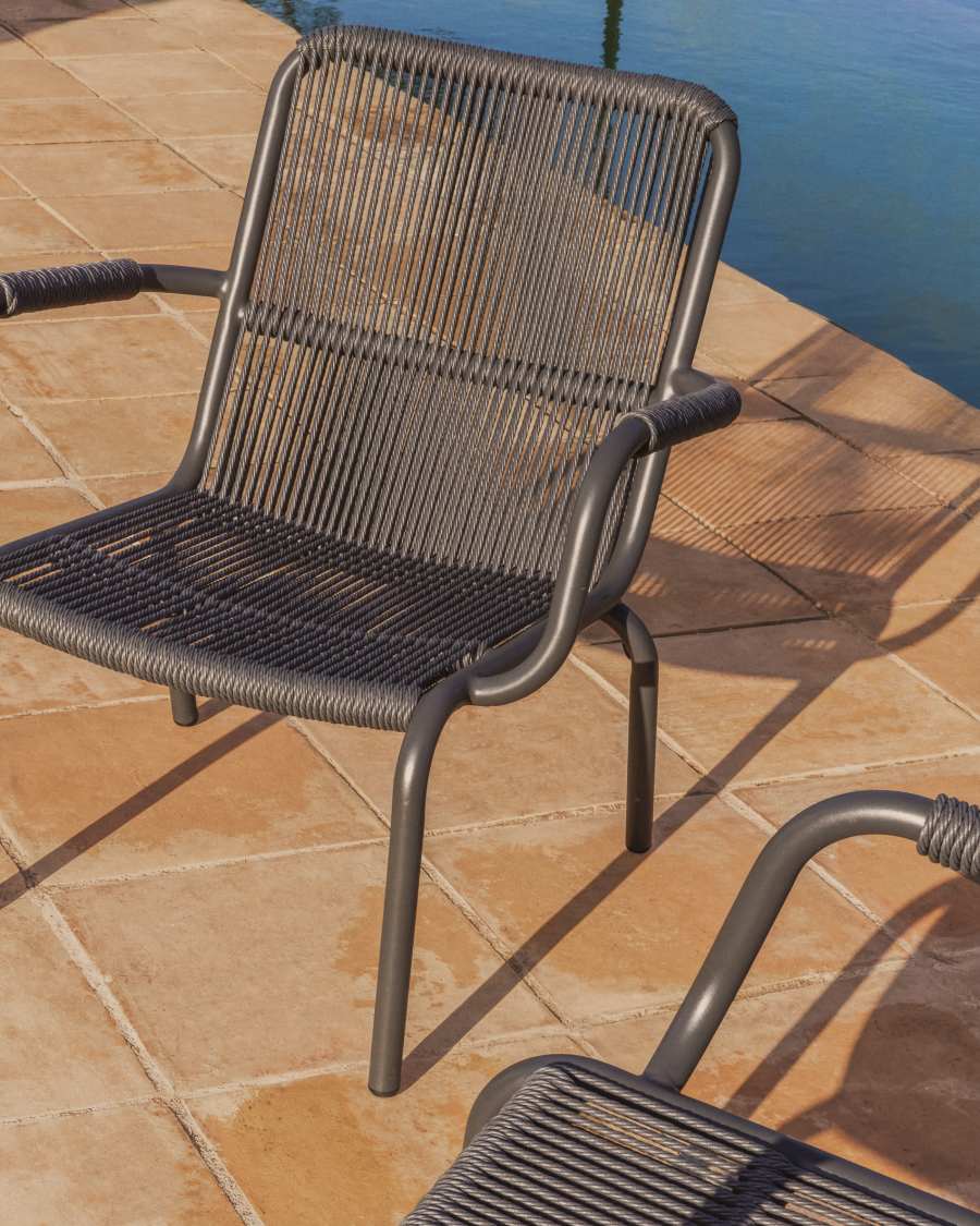 Salis stackable armchair in graphite aluminium and dark grey synthetic rope cord